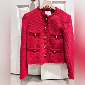 NWT Mango tweed lady jacket/blazer. Red with silver buttons. Medium